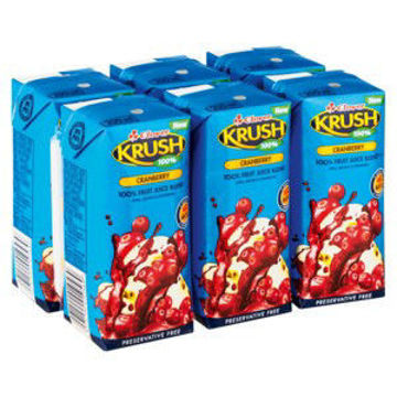 Krush Juice 100% UHT Cranberry 6 x 200Ml